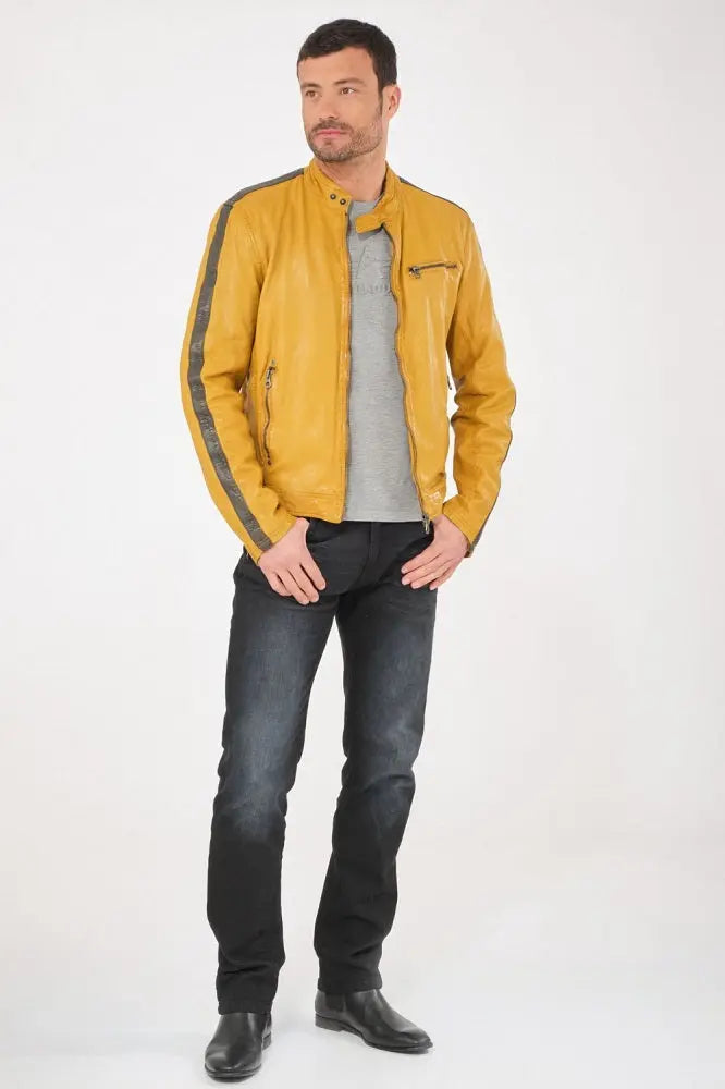 Men Genuine Leather Jacket MJ108 freeshipping - SkinOutfit