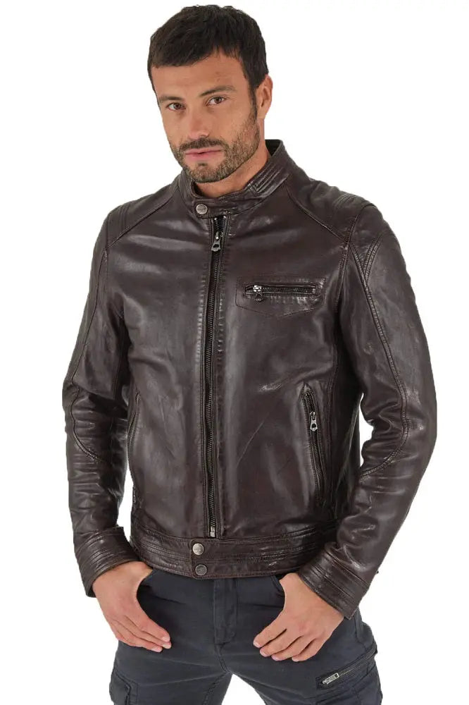 Men Genuine Leather Jacket MJ119 freeshipping - SkinOutfit