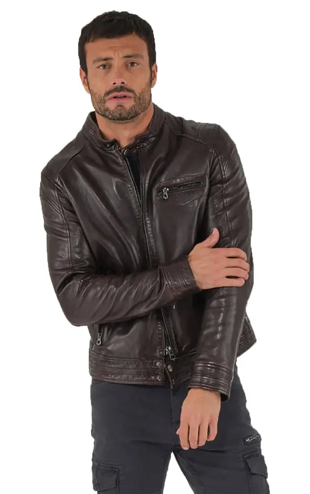 Men Genuine Leather Jacket MJ119 freeshipping - SkinOutfit