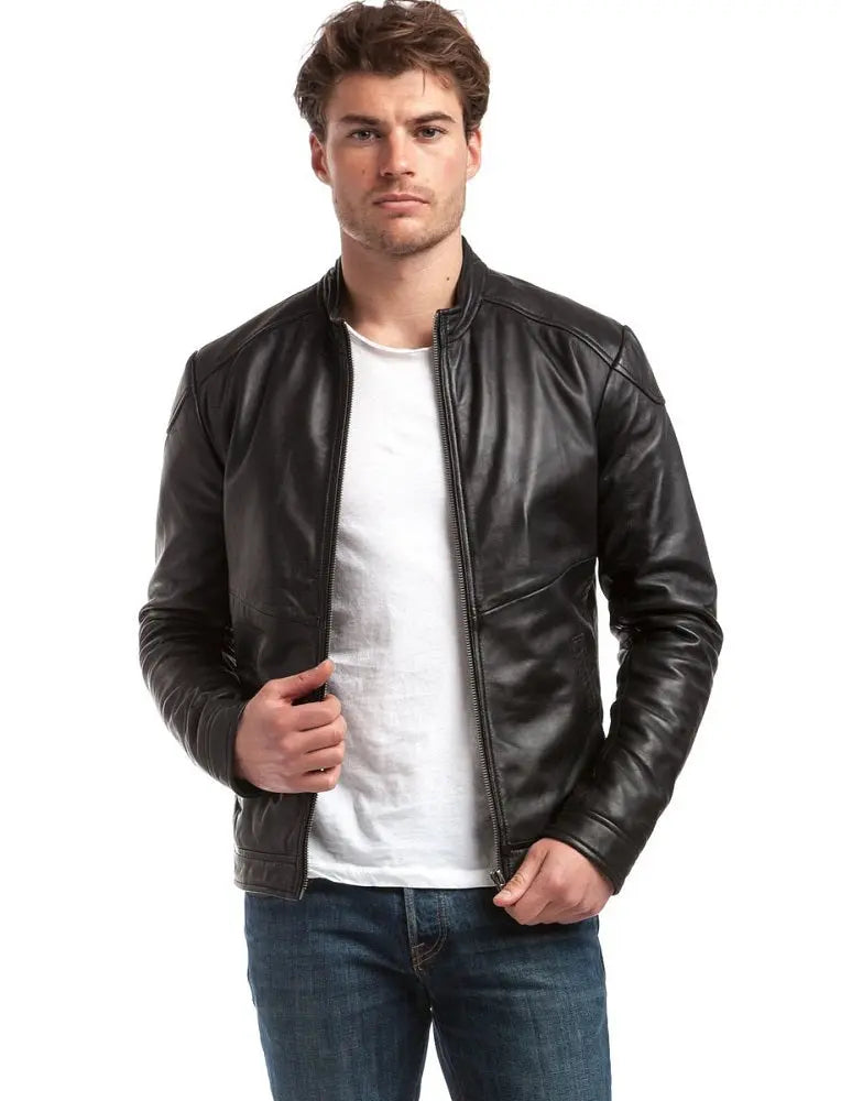 Men Genuine Leather Jacket MJ131 freeshipping - SkinOutfit