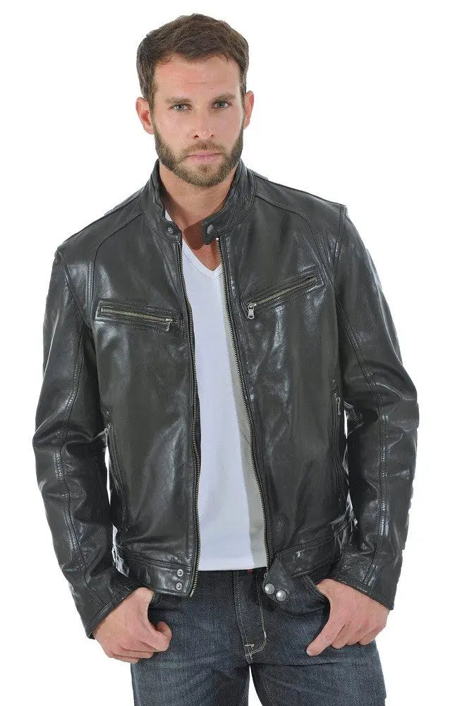 Men Genuine Leather Jacket MJ146 freeshipping - SkinOutfit
