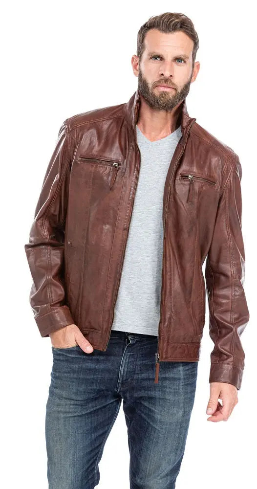 Men Genuine Leather Jacket MJ150 freeshipping - SkinOutfit