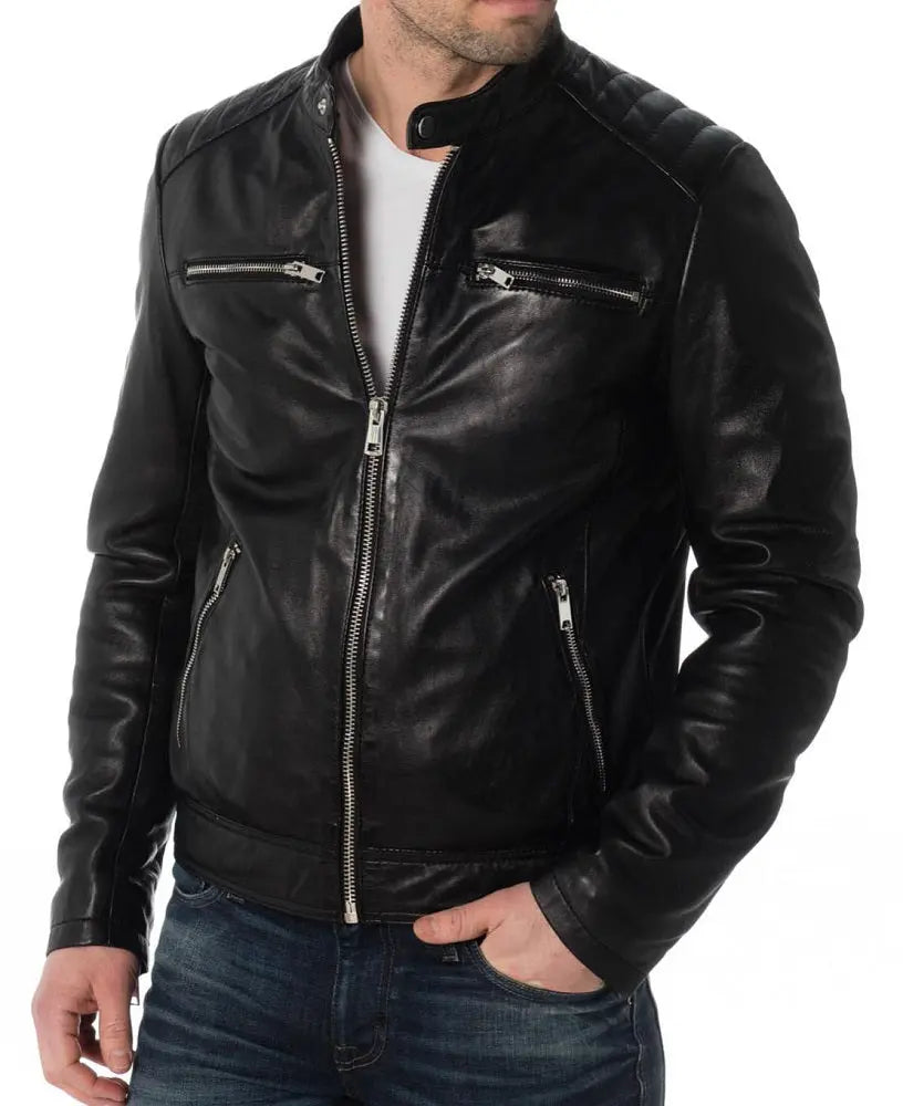 Men Lambskin Genuine Leather Jacket MJ245 freeshipping - SkinOutfit