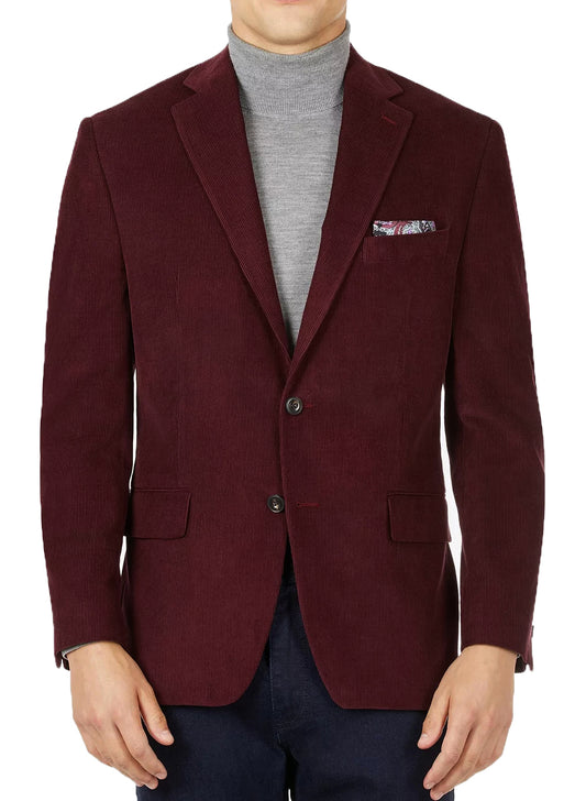 Men's Corduroy Sport Coat Blazer Jacket Maroon SkinOutfit