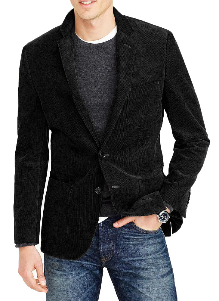 Men's Corduroy Sport Coat Blazer Jacket Black SkinOutfit