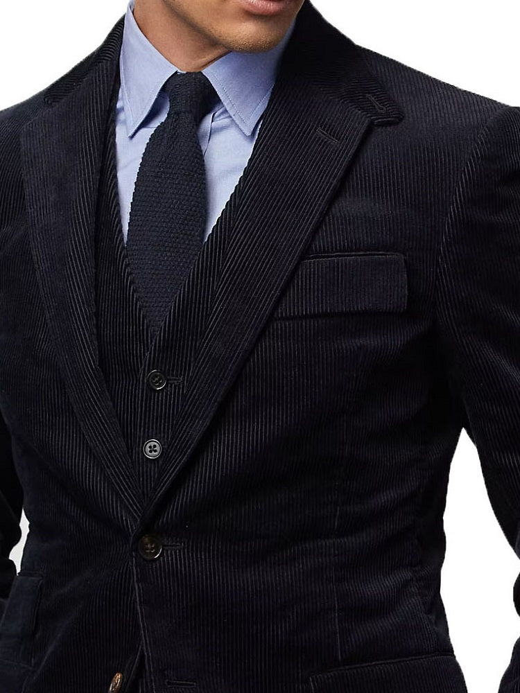 Men's Corduroy Sport Coat Blazer Jacket Black SkinOutfit