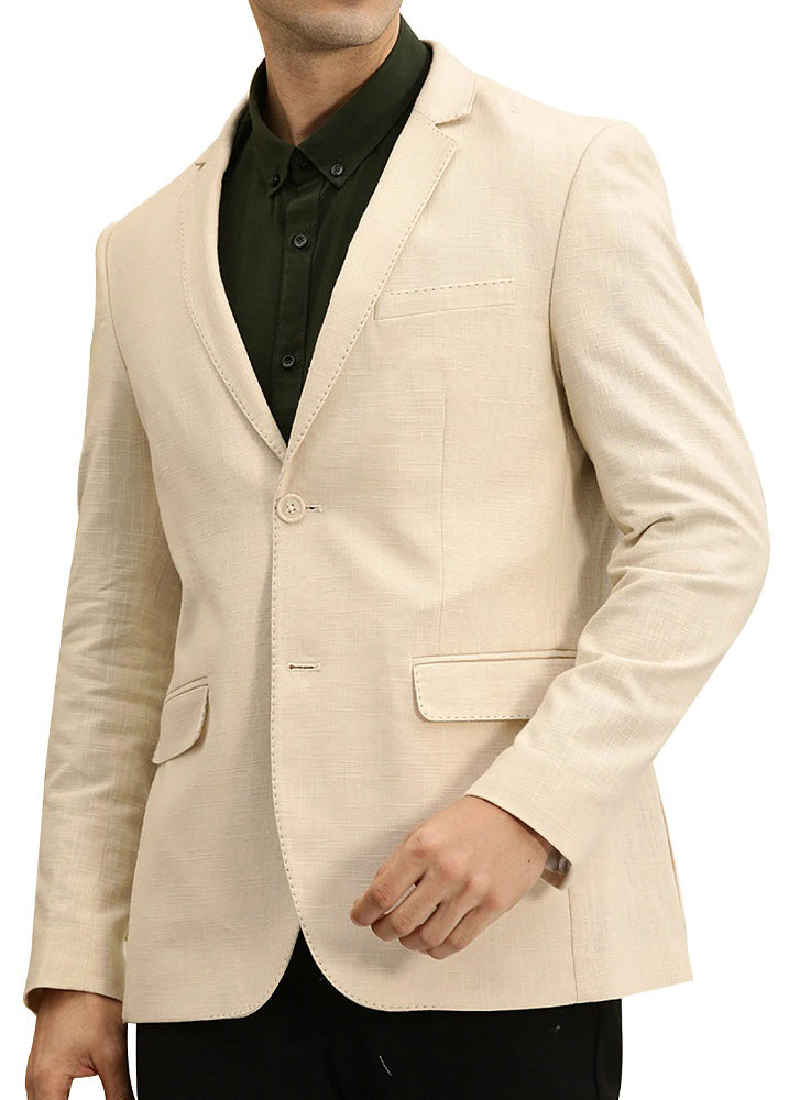 Men's Pure Cotton Linen Jacket Beige SkinOutfit