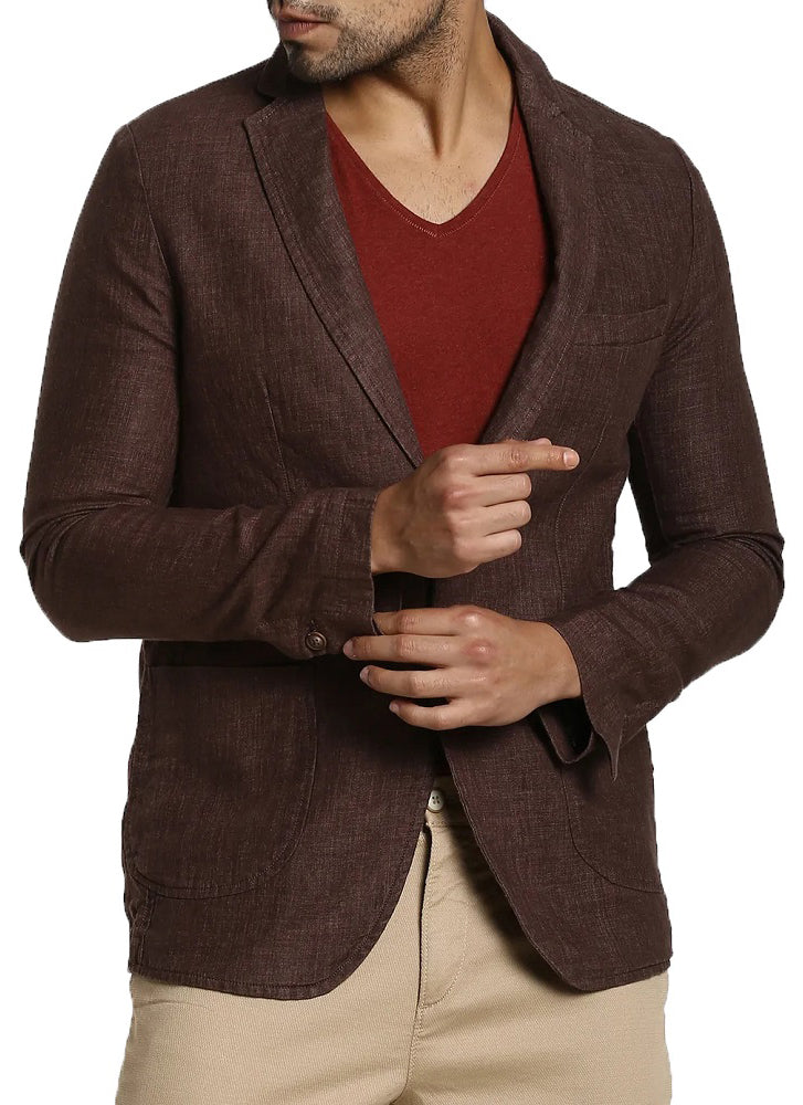 Men's Pure Cotton Linen Jacket Brown SkinOutfit