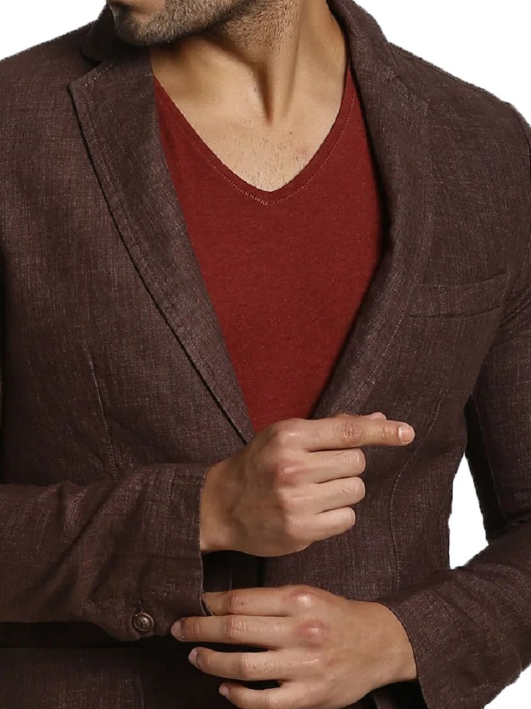 Men's Pure Cotton Linen Jacket Brown SkinOutfit