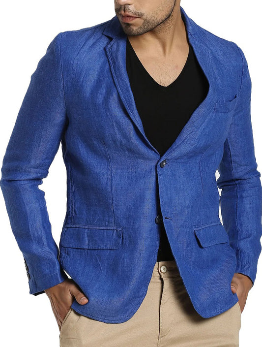 Men's Pure Cotton Linen Jacket Blue SkinOutfit