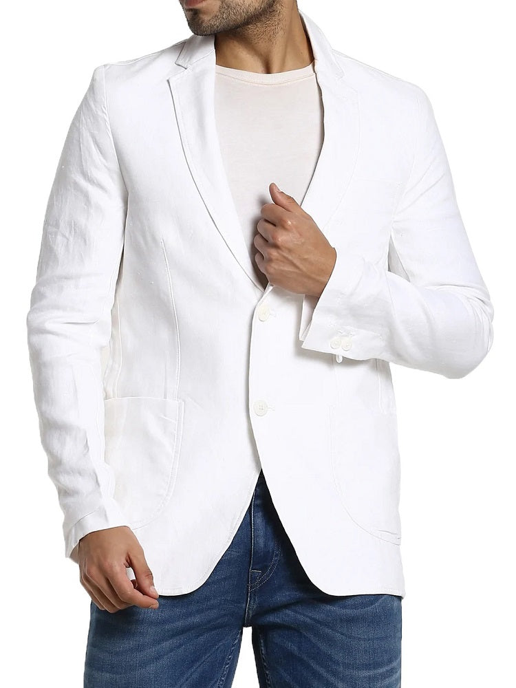 Men's Pure Cotton Linen Jacket White SkinOutfit