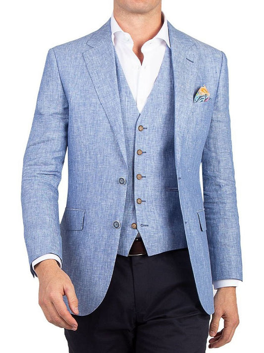 Men's Pure Cotton Linen Jacket Light Blue SkinOutfit