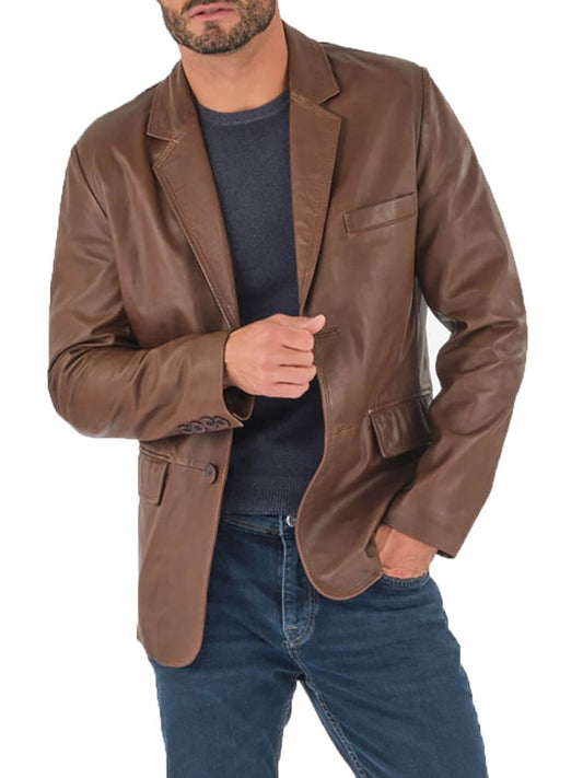Men Genuine Leather Blazer Sport Coat 53 SkinOutfit