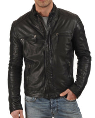 Men Lambskin Genuine Leather Jacket MJ 02 freeshipping - SkinOutfit