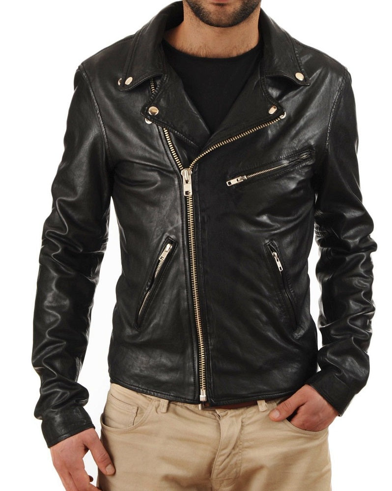 Men Lambskin Genuine Leather Jacket MJ 05 freeshipping - SkinOutfit