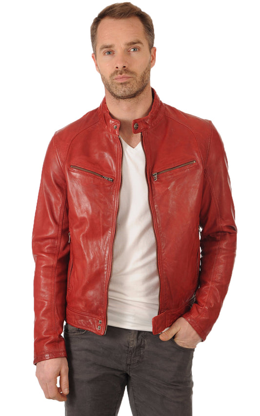 Men Genuine Leather Jacket MJ 06 freeshipping - SkinOutfit