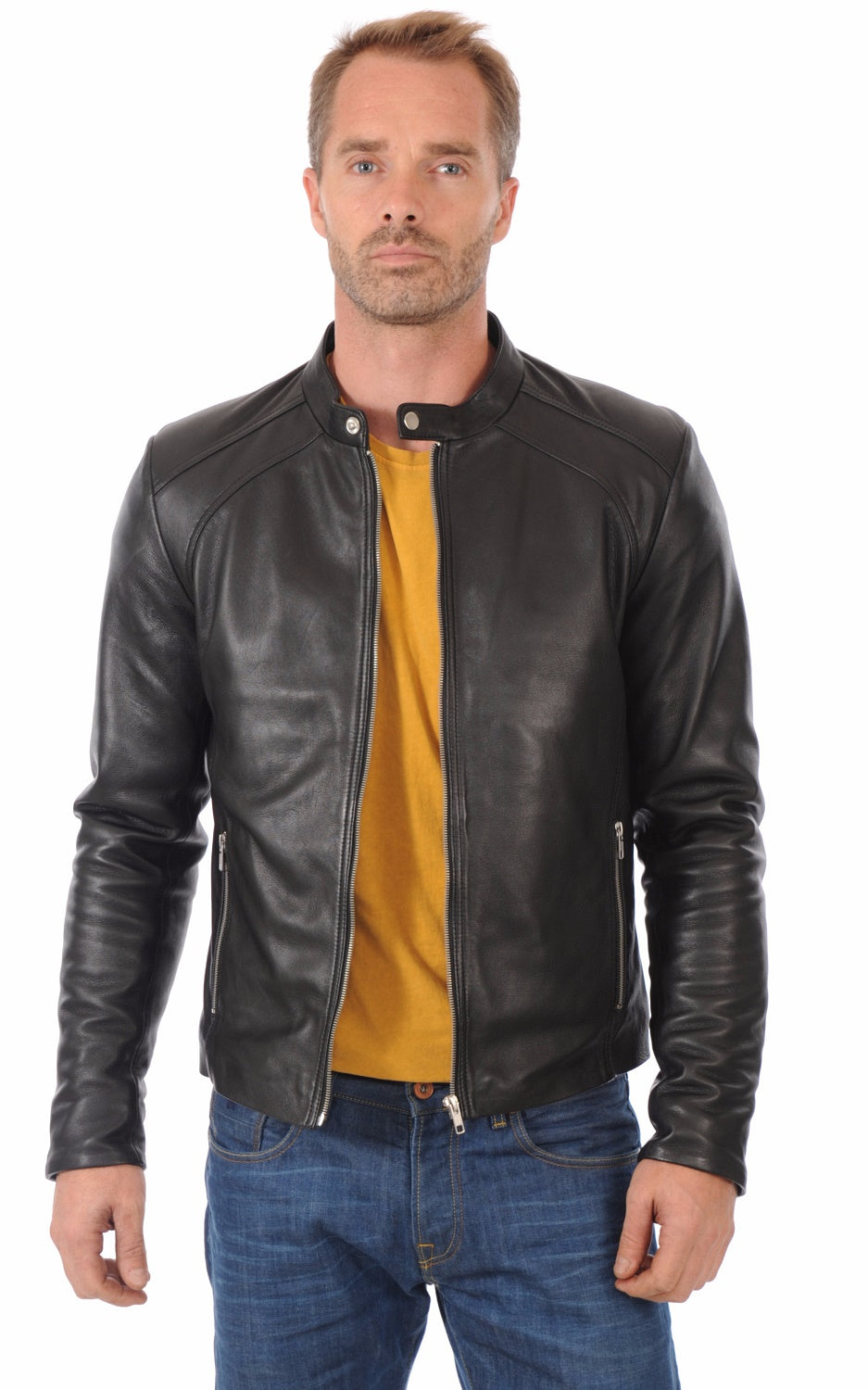 Men Genuine Leather Jacket MJ 08 freeshipping - SkinOutfit
