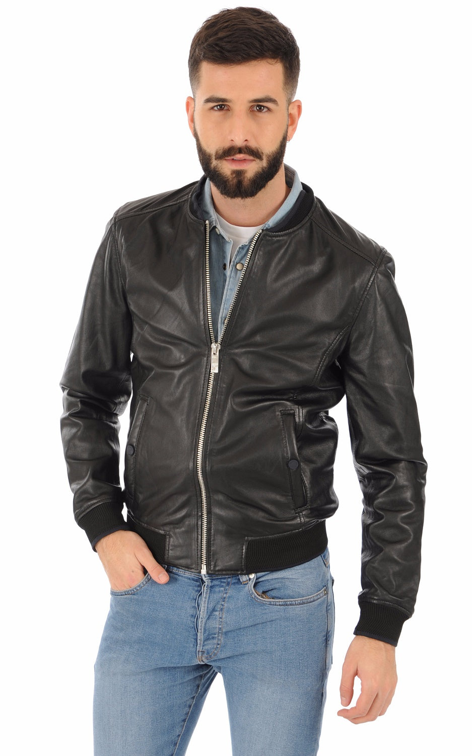 Men Genuine Leather Jacket MJ 09 freeshipping - SkinOutfit