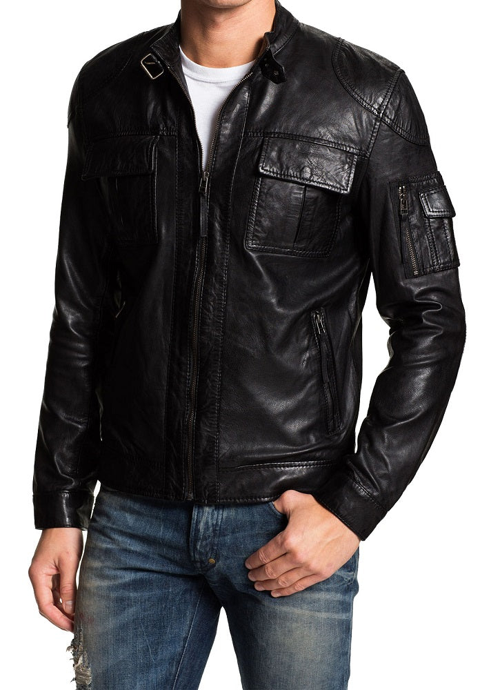 Men Lambskin Genuine Leather Jacket MJ104 freeshipping - SkinOutfit