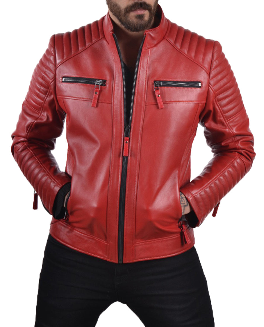 Men Lambskin Genuine Leather Jacket MJ107 SkinOutfit