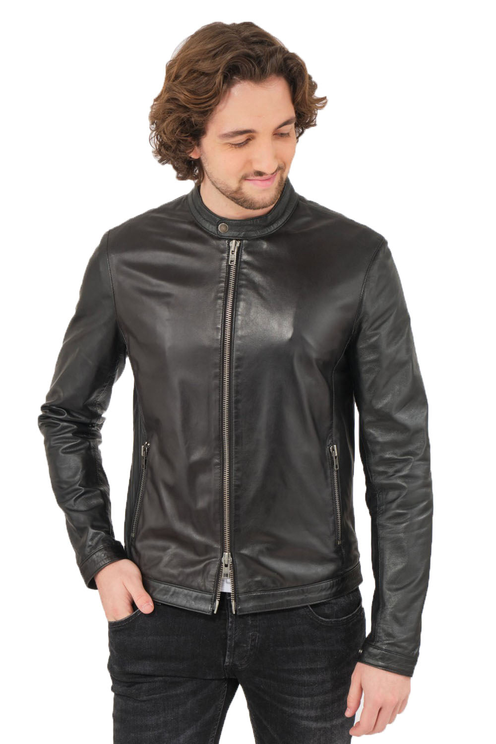 Men Genuine Leather Jacket MJ115 freeshipping - SkinOutfit