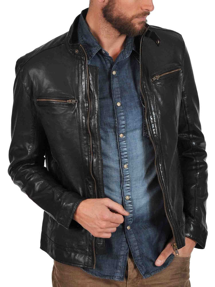 Men Lambskin Genuine Leather Jacket MJ119 freeshipping - SkinOutfit