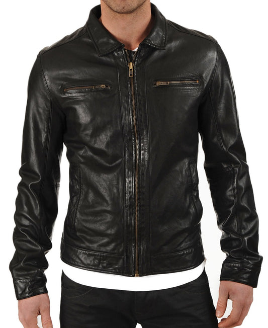 Men Lambskin Genuine Leather Jacket MJ 11 freeshipping - SkinOutfit