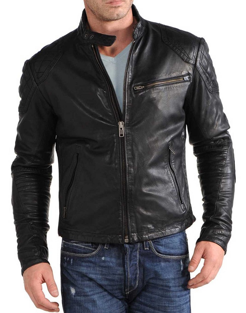 Men Lambskin Genuine Leather Jacket MJ122 freeshipping - SkinOutfit