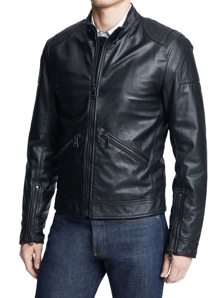 Men Lambskin Genuine Leather Jacket MJ123 freeshipping - SkinOutfit