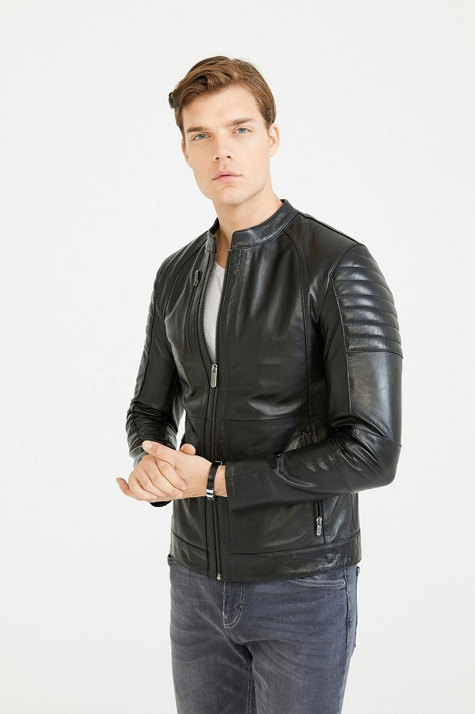 Men Genuine Leather Jacket MJ127 freeshipping - SkinOutfit