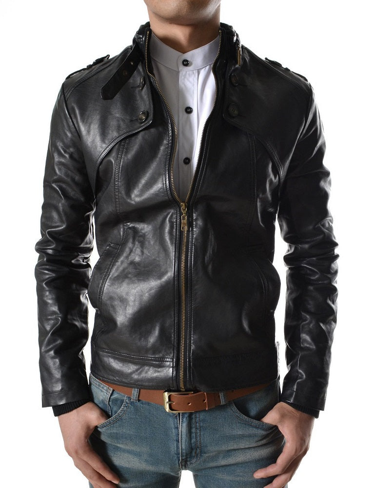 Men Lambskin Genuine Leather Jacket MJ128 freeshipping - SkinOutfit