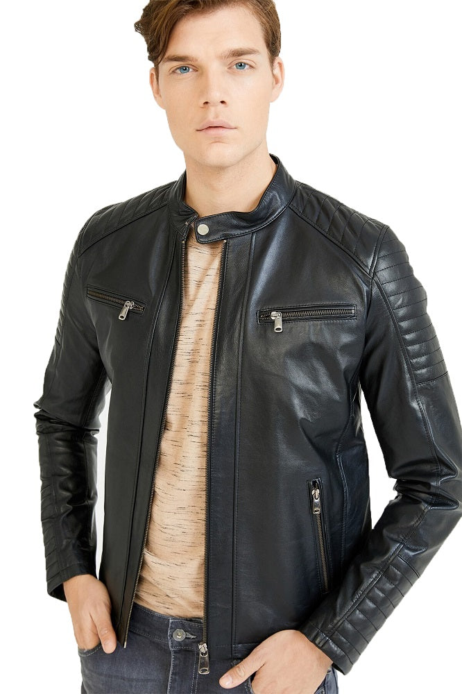 Men Genuine Leather Jacket MJ129 freeshipping - SkinOutfit
