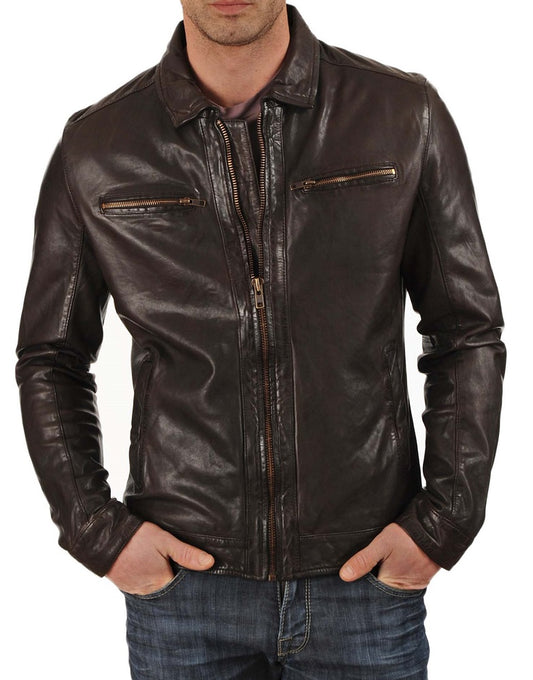 Men Lambskin Genuine Leather Jacket MJ 12 freeshipping - SkinOutfit