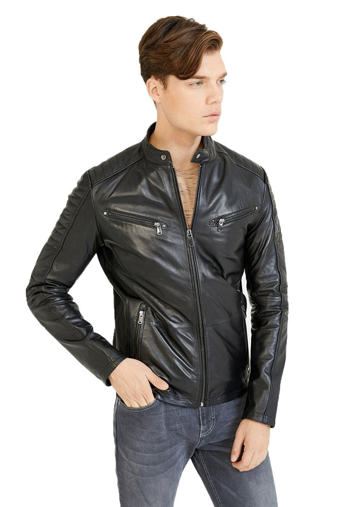 Men Genuine Leather Jacket MJ130 freeshipping - SkinOutfit