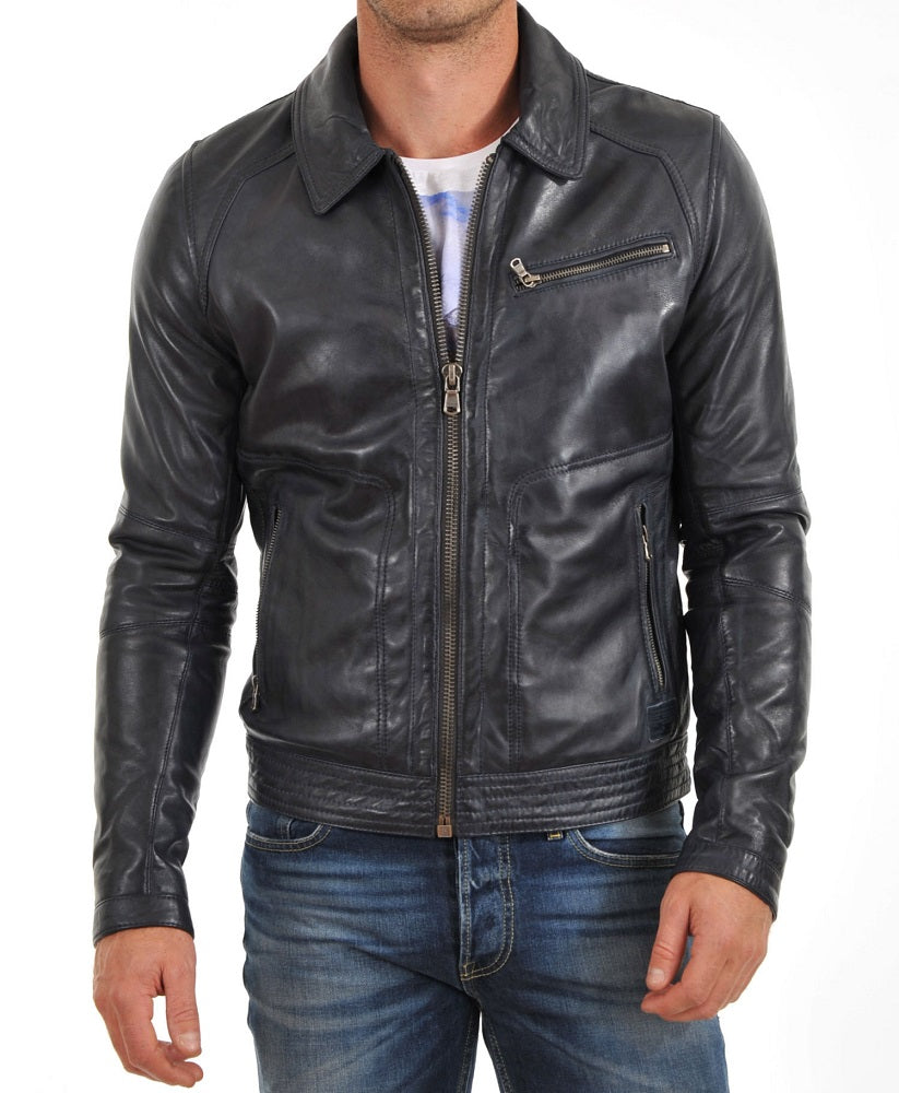 Men Lambskin Genuine Leather Jacket MJ132 SkinOutfit