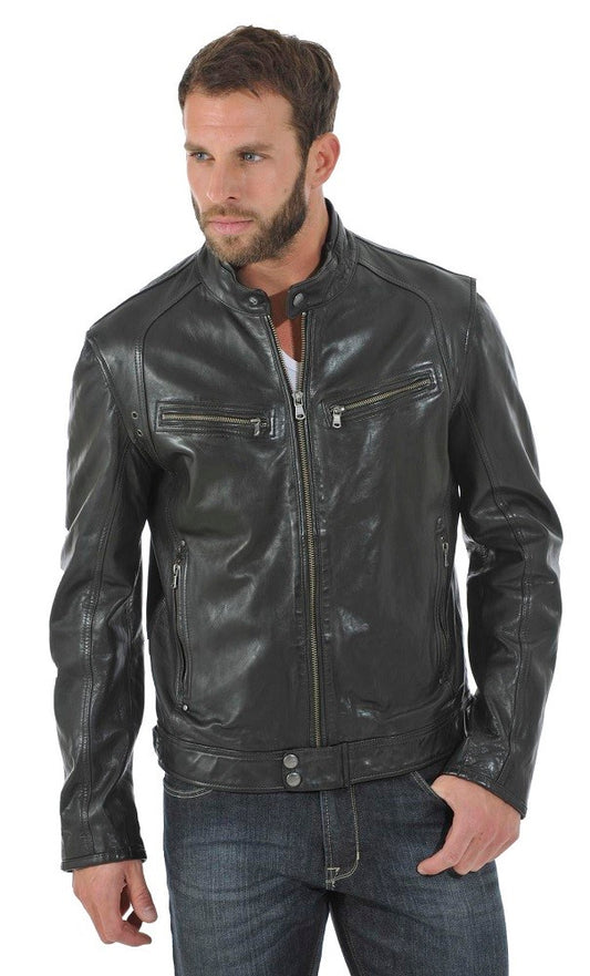 Men Genuine Leather Jacket MJ146 freeshipping - SkinOutfit
