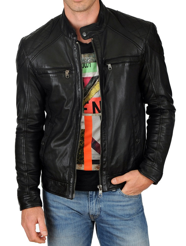 Men Lambskin Genuine Leather Jacket MJ 14 freeshipping - SkinOutfit