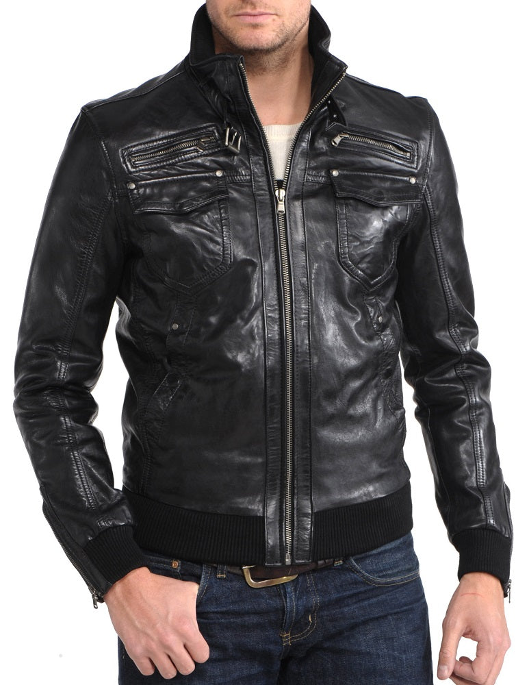 Men Lambskin Genuine Leather Jacket MJ153 freeshipping - SkinOutfit