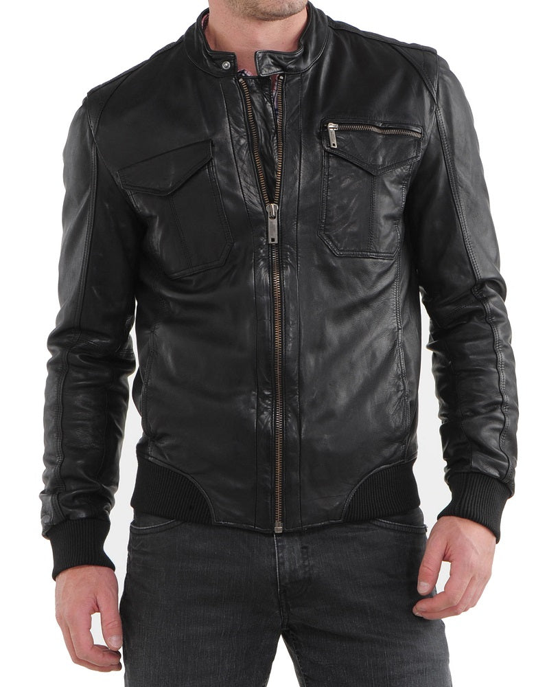 Men Lambskin Genuine Leather Jacket MJ154 freeshipping - SkinOutfit