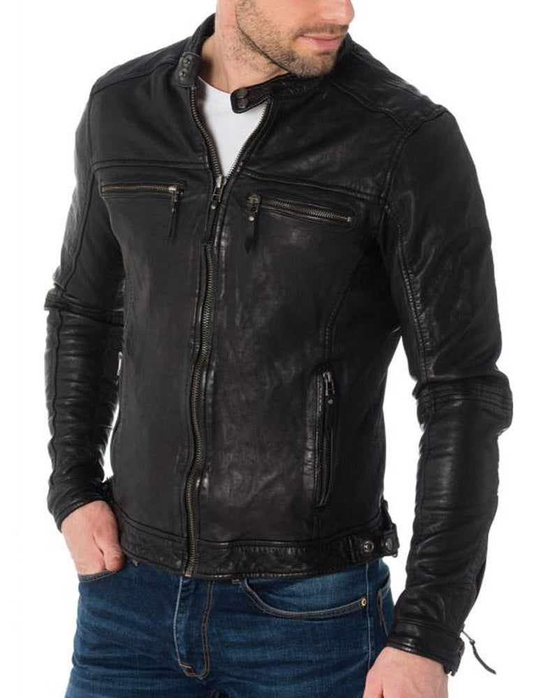 Men Lambskin Genuine Leather Jacket MJ155 freeshipping - SkinOutfit