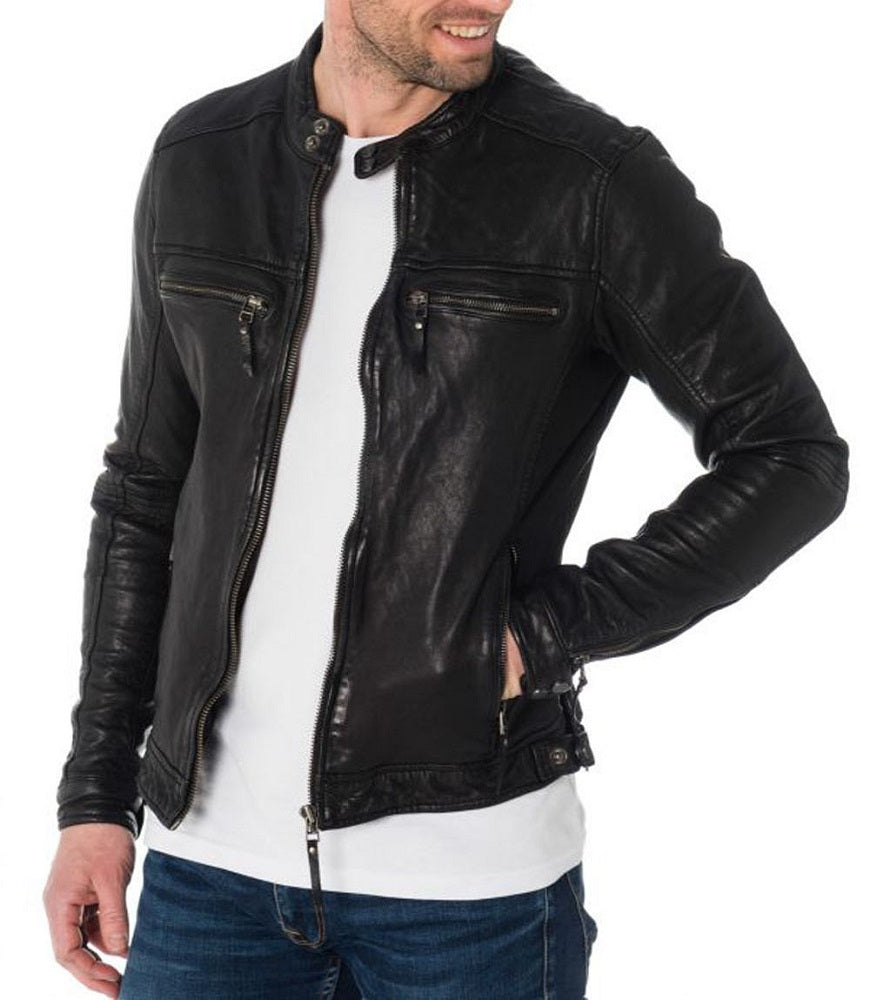 Men Lambskin Genuine Leather Jacket MJ155 freeshipping - SkinOutfit