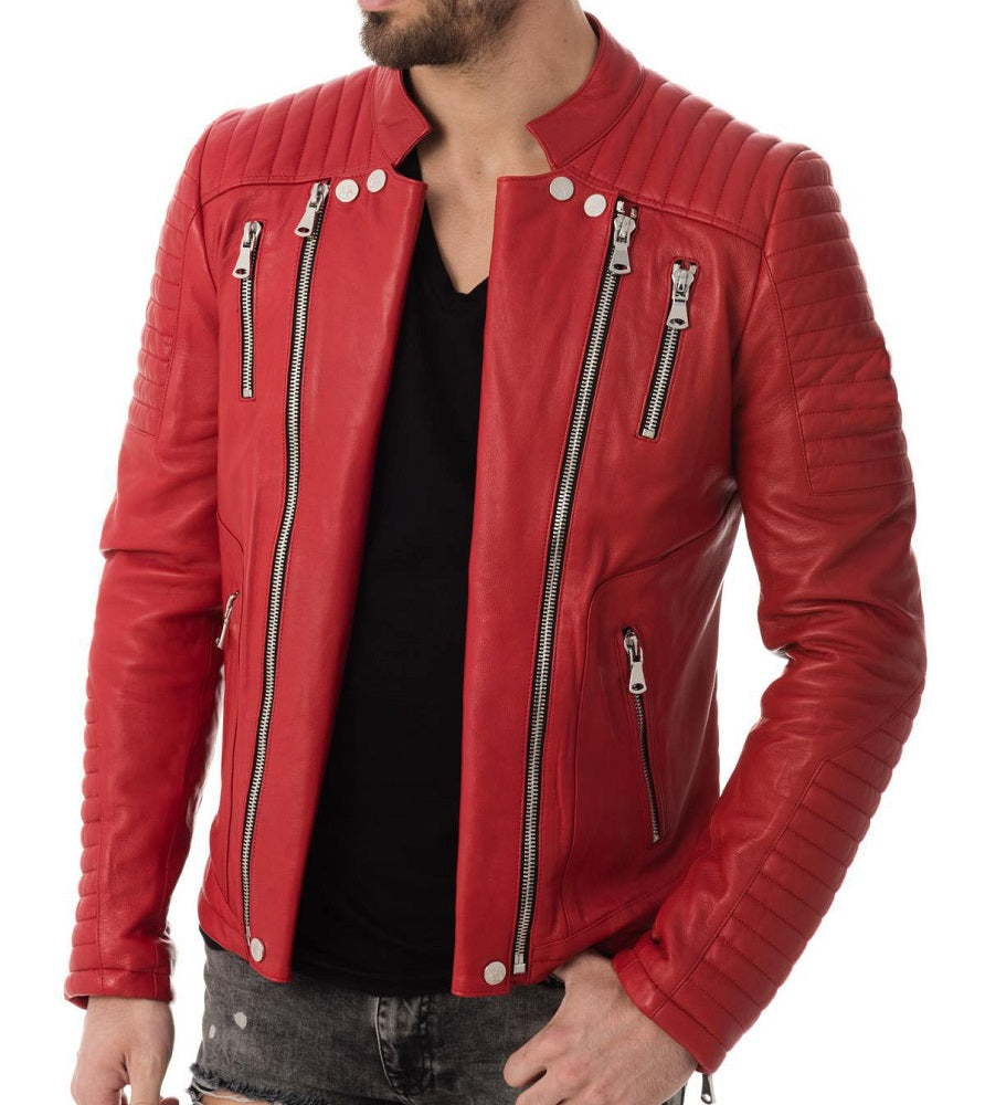 Men Lambskin Genuine Leather Jacket MJ165 freeshipping - SkinOutfit