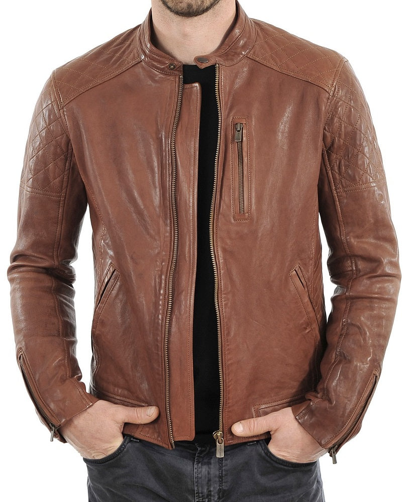 Men Lambskin Genuine Leather Jacket MJ 16 freeshipping - SkinOutfit