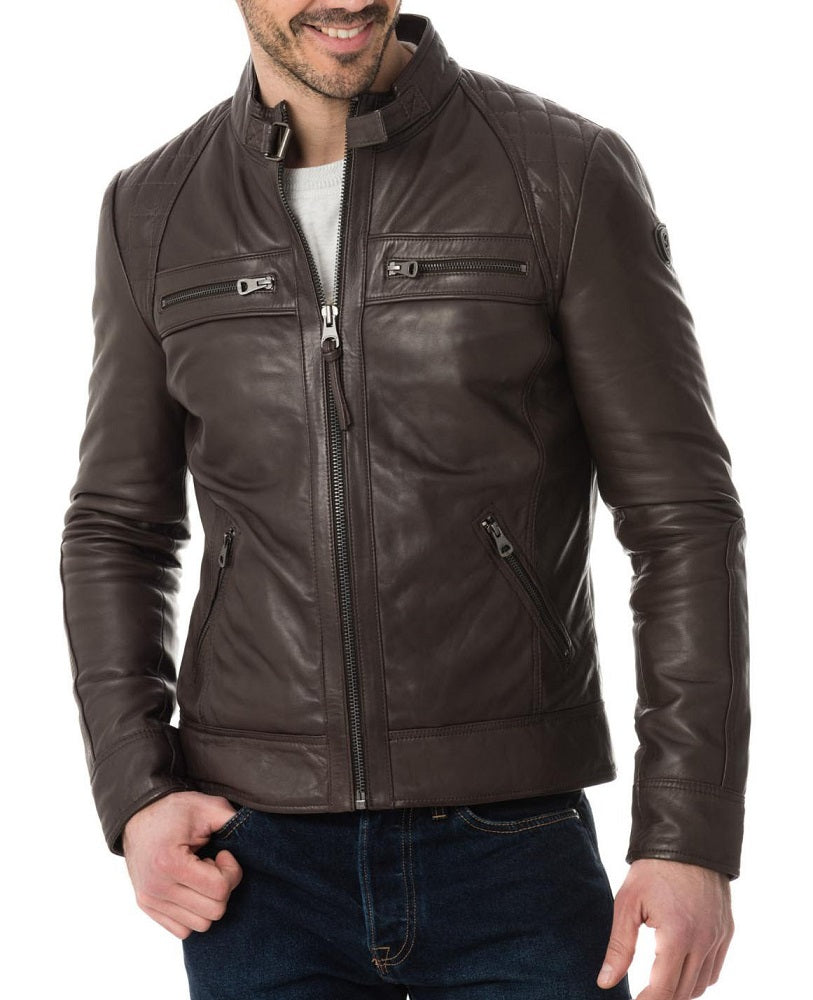 Men Lambskin Genuine Leather Jacket MJ170 freeshipping - SkinOutfit