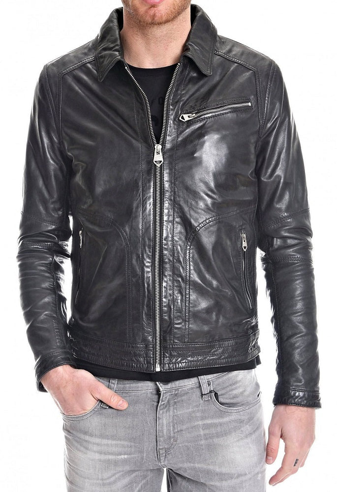Men Lambskin Genuine Leather Jacket MJ176 freeshipping - SkinOutfit