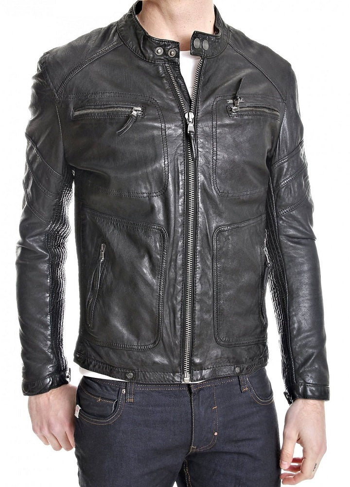 Men Lambskin Genuine Leather Jacket MJ177 freeshipping - SkinOutfit