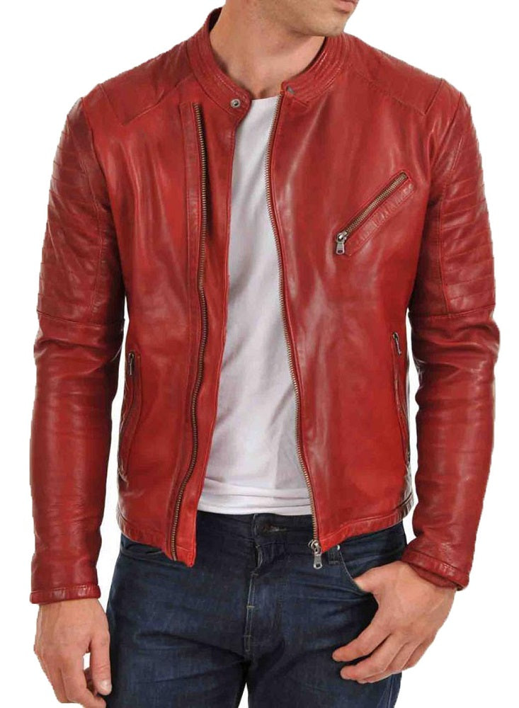 Men Lambskin Genuine Leather Jacket MJ 17 freeshipping - SkinOutfit