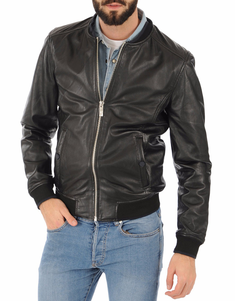 Men Lambskin Genuine Leather Jacket MJ182 SkinOutfit