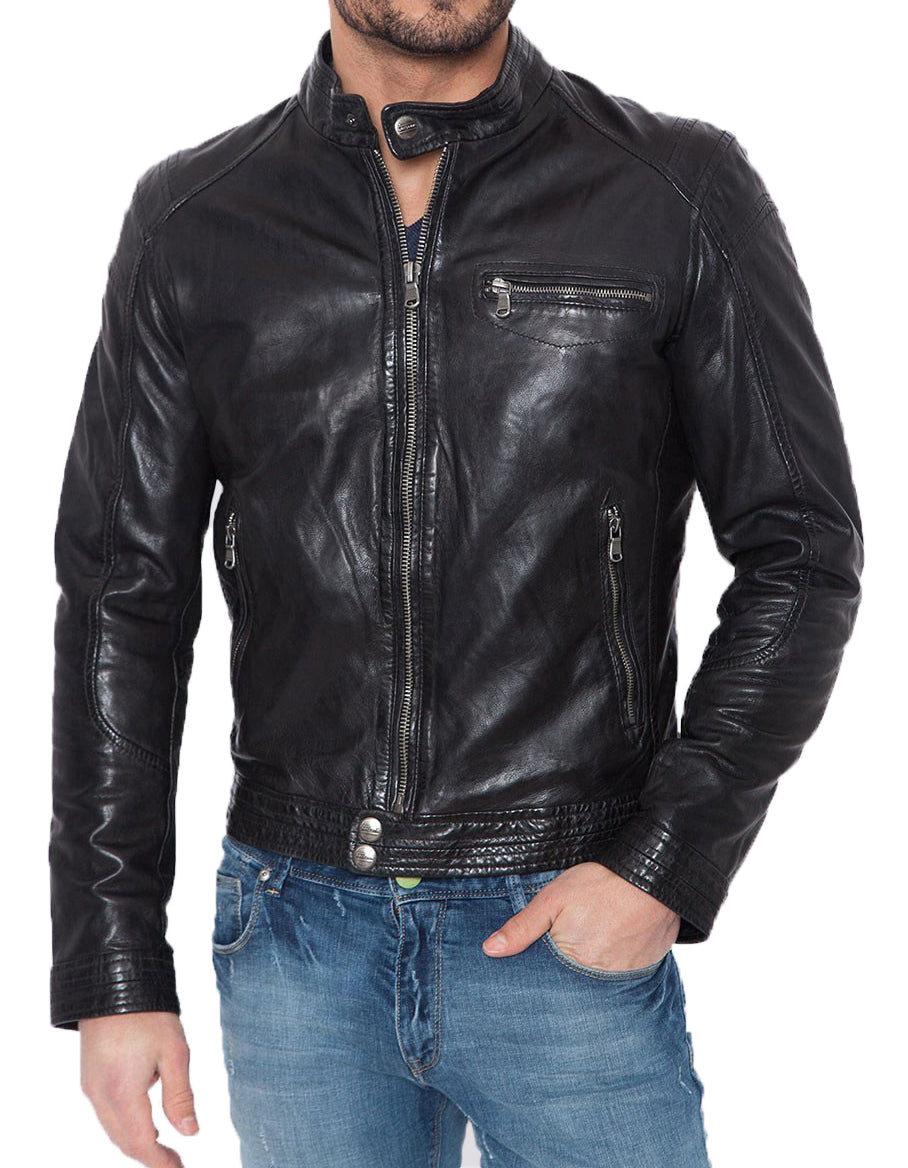 Men Lambskin Genuine Leather Jacket MJ186 SkinOutfit