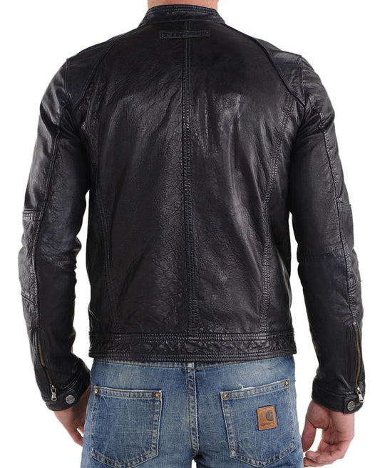 Men Lambskin Genuine Leather Jacket MJ 18 freeshipping - SkinOutfit